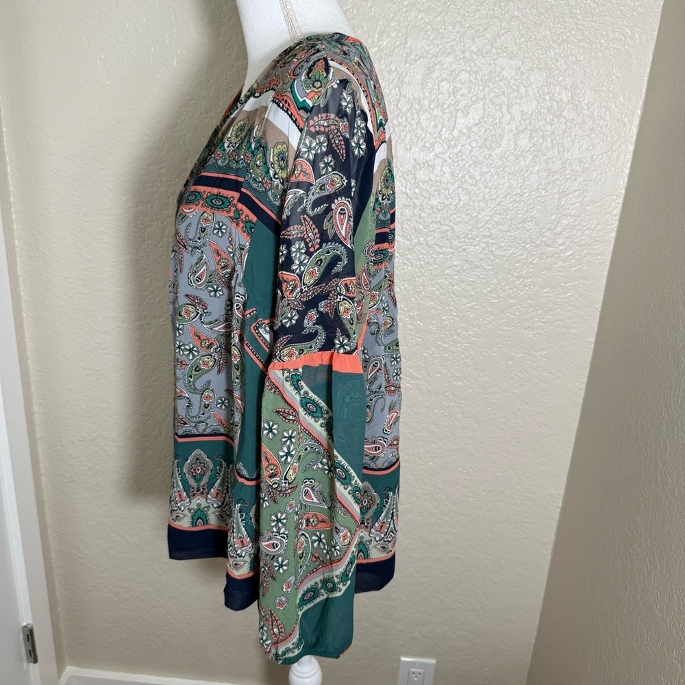 Tommy Hilfiger Patchwork Floral Paisley Print Tunic Blouse Size XL Preppy Boho - Picture 2 of 8